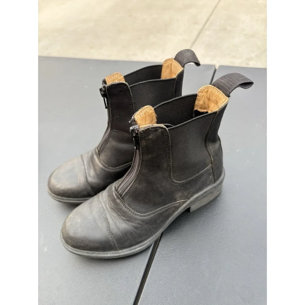 Equestrian Equine Shop Youth US 4 Black Leather Zip Paddock Riding Boots